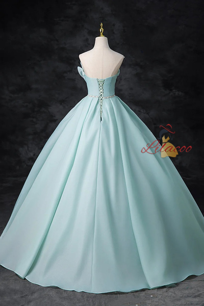 Blue Tulle Strapless Pleats Beading Prom Dress