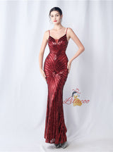 Spaghetti Straps Mermaid Sequins Prom Dress