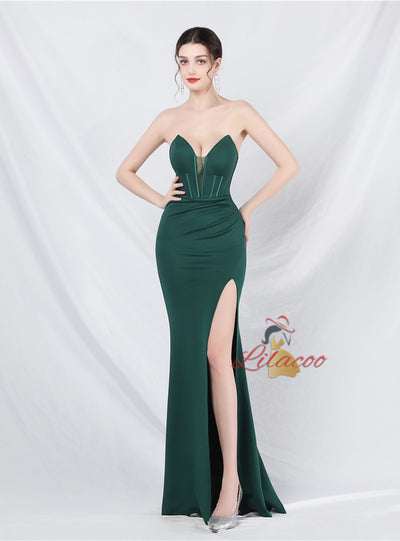 Mermaid Strapless Pleats Split Prom Dress