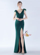 Mermaid V-neck Pleats Split Prom Dress