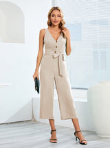 Sleeveless Button V-neck Jumpsuit