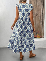 Loose Deep V-neck Printed Long Dress