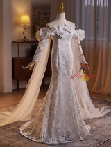 White Mermaid Lace Long Sleeve Wedding Dress