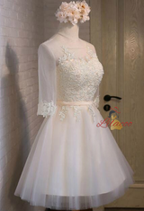 Light Yellow Lace Short Sleeve Homecoming Dress
