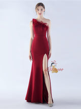 Mermaid One Shoulder Feather Split Prom Dress
