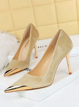 Women's High Heel Metal Pointed Suede Shoes