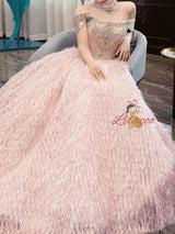 Pink Strapless Beading Crystal Prom Dress