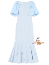 Puff Sleeve Flower Beading Mother Of The Bride Dress