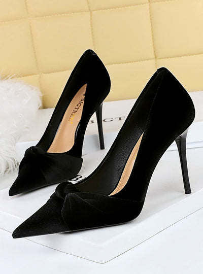 High Heel Pointed Suede Bow Shoes
