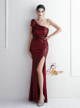 Mermaid Sequins One Shoulder Split Prom Dress