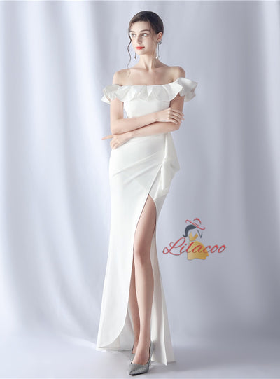 Off the Shoulder Split Prom Dress