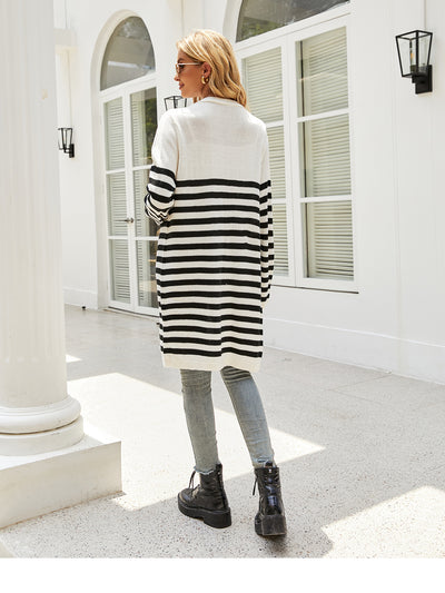 Long Casual Striped Loose Long Sleeve Coat Sweater