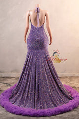 Purple Mermaid Sequins V-neck Prom Dress