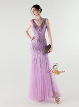 Mermaid Tulle Sequins V-neck Prom Dress