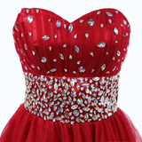 Red Tulle Sweetheart Crystal Homecoming Dress