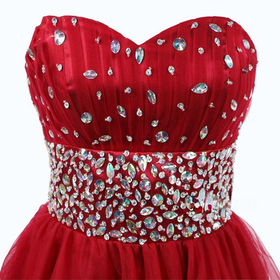 Red Tulle Sweetheart Crystal Homecoming Dress