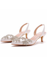5 cm Thin-heeled Beading Pointed Sandals