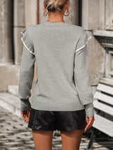 Loose Solid Color Flounces Crewneck Sweater