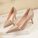 Patent Leather Shallow Mouth Pointed Metal Rivet Shoes