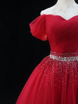 Burgundy Tulle Pleats Beading Sequins Homecoming Dress
