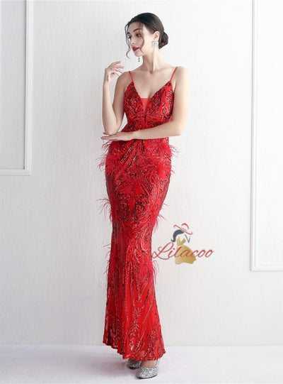 Mermaid Sequins Spaghetti Straps Prom Dress