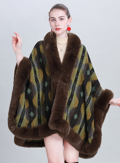 Fashion Fur Collar Jacquard Cloak Shawl