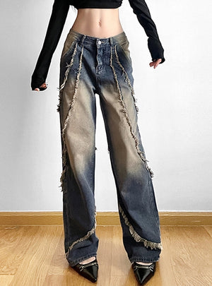 Stitching Low Waist Retro Jeans