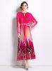 Pearl Beaded Printed Pleats Long Sleeve Dress