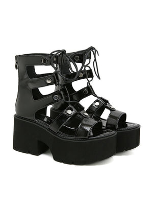 Thick-soled Round-headed Cross-strap Wedge Sandals