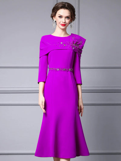 Burgundy Sheath Crystal Mother of the Bride Dress