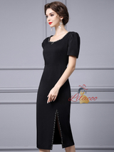 Black Short Sleeve Split Mother Of the Brides Dress