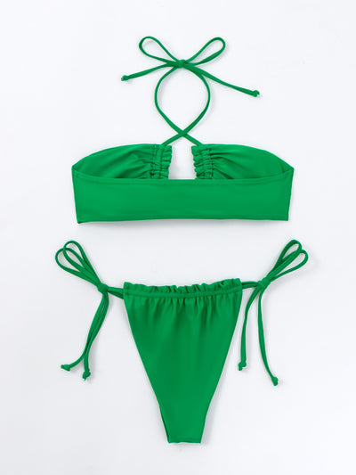 Green Pleated Halter Bikini