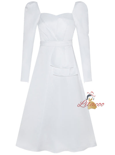 White Long Sleeve Square Neck Short Prom Dress