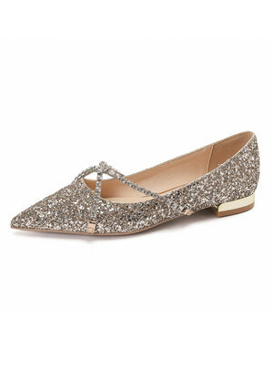 Flat Shoes Rhinestone Pointed Sequined Wedding Shoes