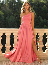 One Shoulder Split Long Party Dress
