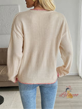 Contrasting Animal Pattern Round Neck Sweater