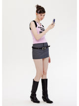 Short Letter Printed V-neck Sleeveless Top