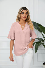 Solid Color V-neck Short-sleeved Loose Top