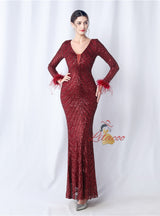 Long Sleeve Mermaid V-neck Prom Dress