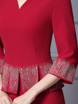 Red V-neck Short Sleeve Mother Of The Bride Dress