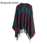 Checked Horn Buckle Hooded Shawl Cloak