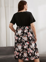 V-neck Short Sleeve Slim Chiffon Stitching Dress