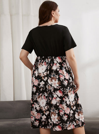 V-neck Short Sleeve Slim Chiffon Stitching Dress