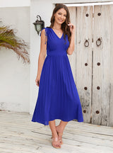 Sleeveless Slim Pleated V-neck Dress