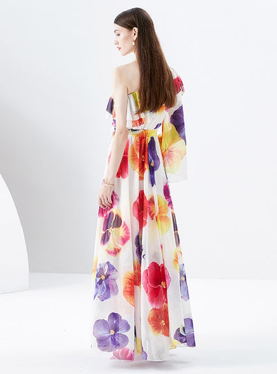 One Shouldered Chiffon Floral Dress