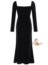 Black Long Sleeve Crystal Prom Dress