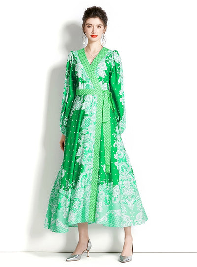 Lantern Sleeve Printed Dress