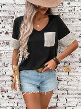 Black and White Contrast Sequins Short Sleeve T-shirt