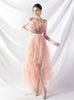 Hi Lo Tulle Strapless Sequins Prom Dress