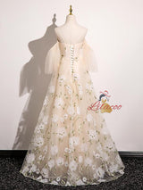 Champagne Tulle Beading Prom Dress